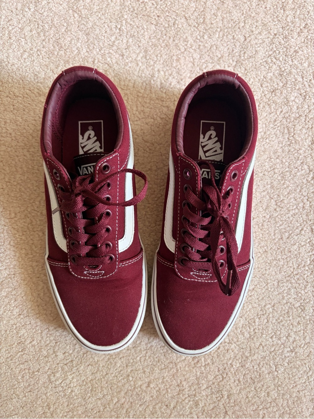 Vans Maroon Low-Top Sneakers with White Stripe